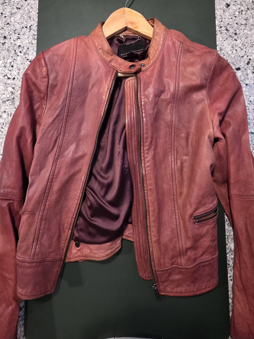 Leather Moto Jacket - Red Brown